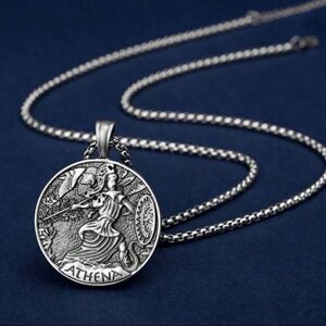 Vintage inspired Athena Pendant Necklace with chain Silver Tone Greek Mythology